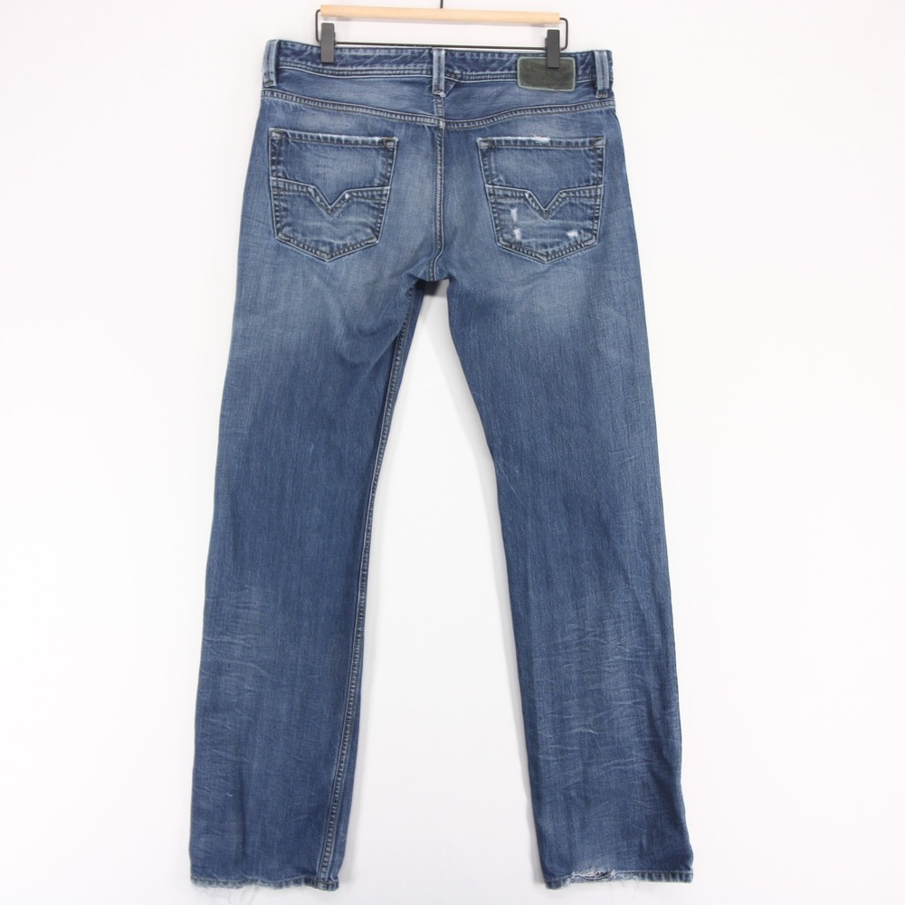 Diesel Larkee Jeans Mens 34x34 Blue Regular Straight Button Fly Distressed - Picture 2 of 13